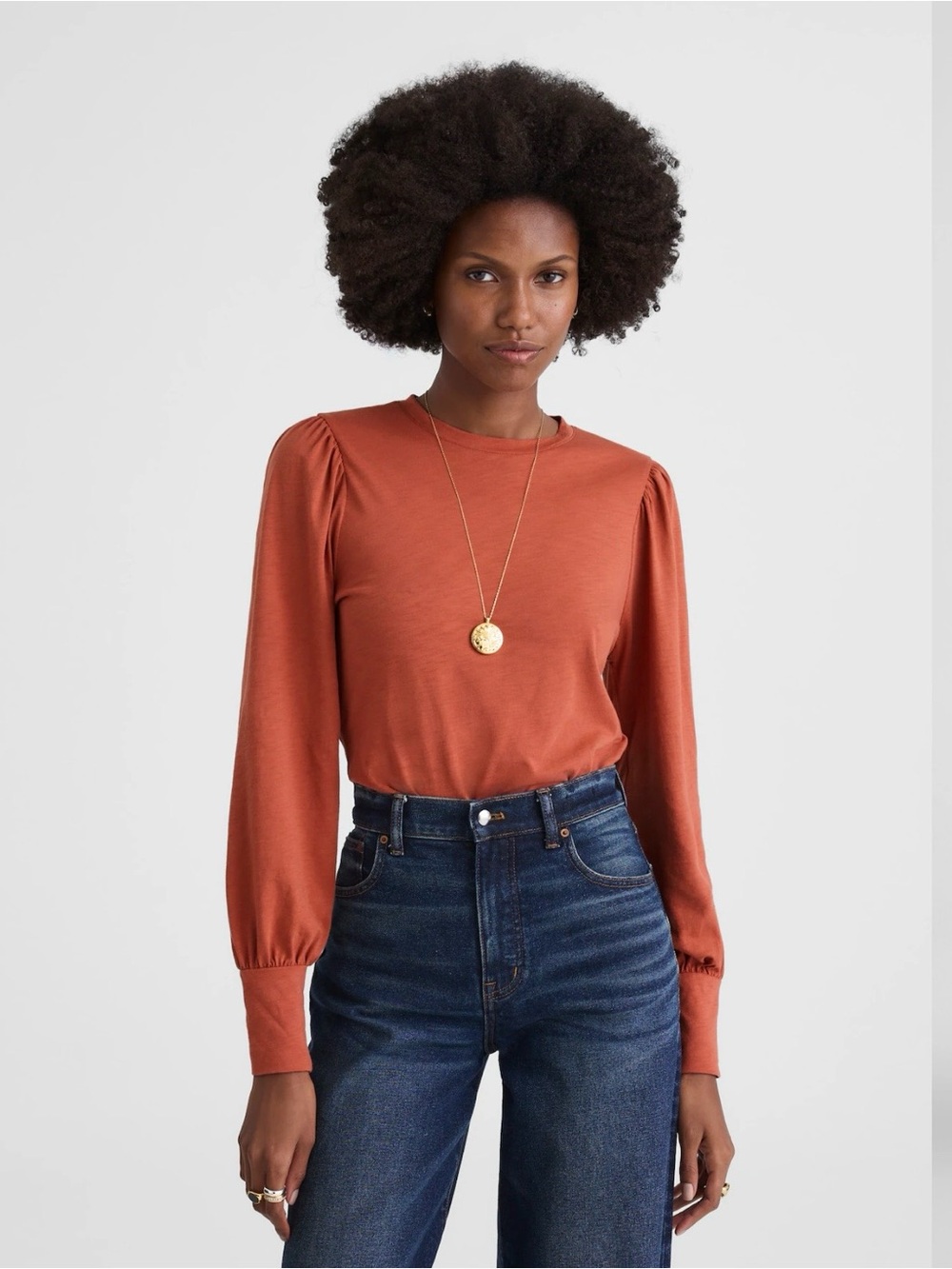 Madewell Rust Long-Sleeve Puff Shoulder Tee